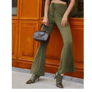 Solid green ribbed flare pants
